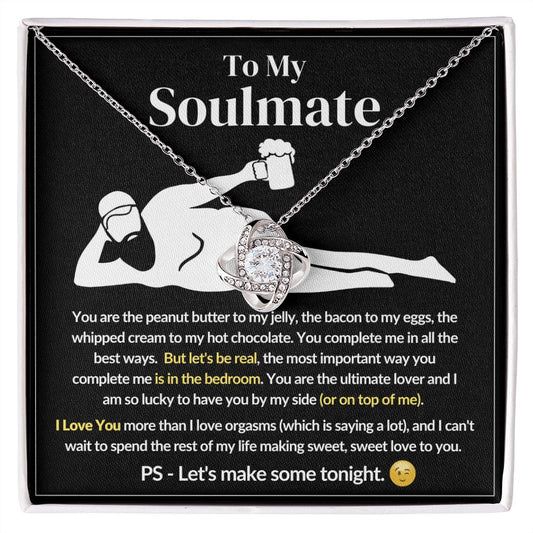 To My Soulmate Love Knot Necklace - I Love You More Than Orgasms Black w/Gold