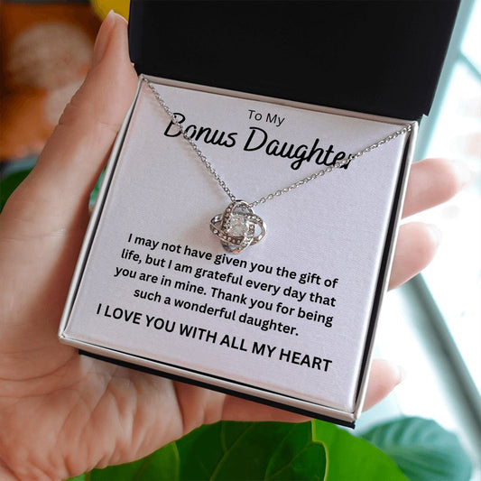 To My Bonus Daughter Love Knot Necklace - Grateful You Are In My Life