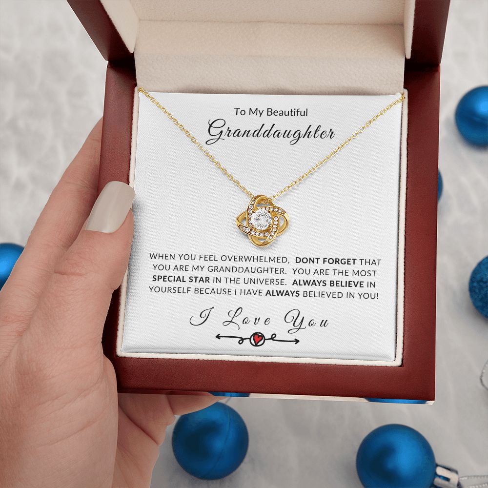 To My Granddaughter Always Believe In Yourself Love Knot Necklace