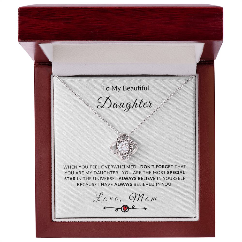To My Daughter Love Knot Necklace - Always Believe In Yourself - Love Mom