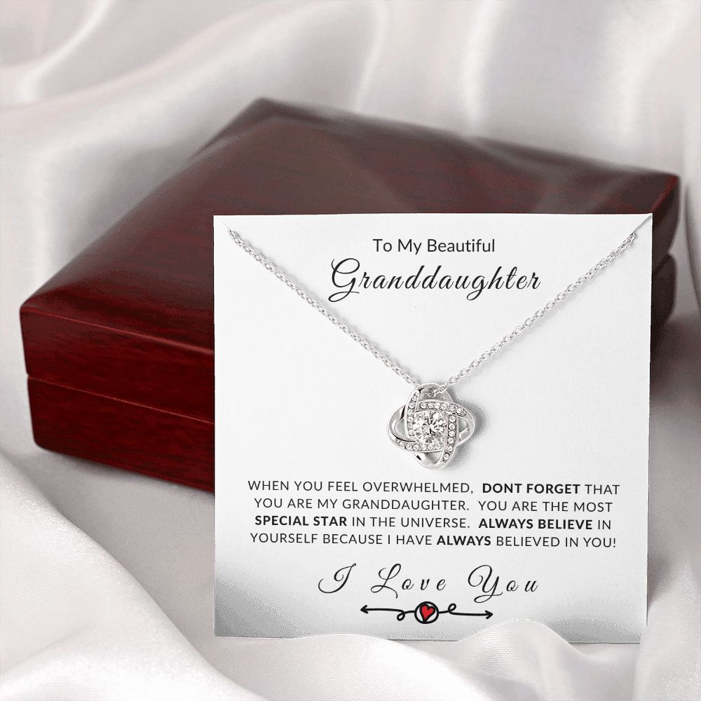 To My Granddaughter Always Believe In Yourself Love Knot Necklace