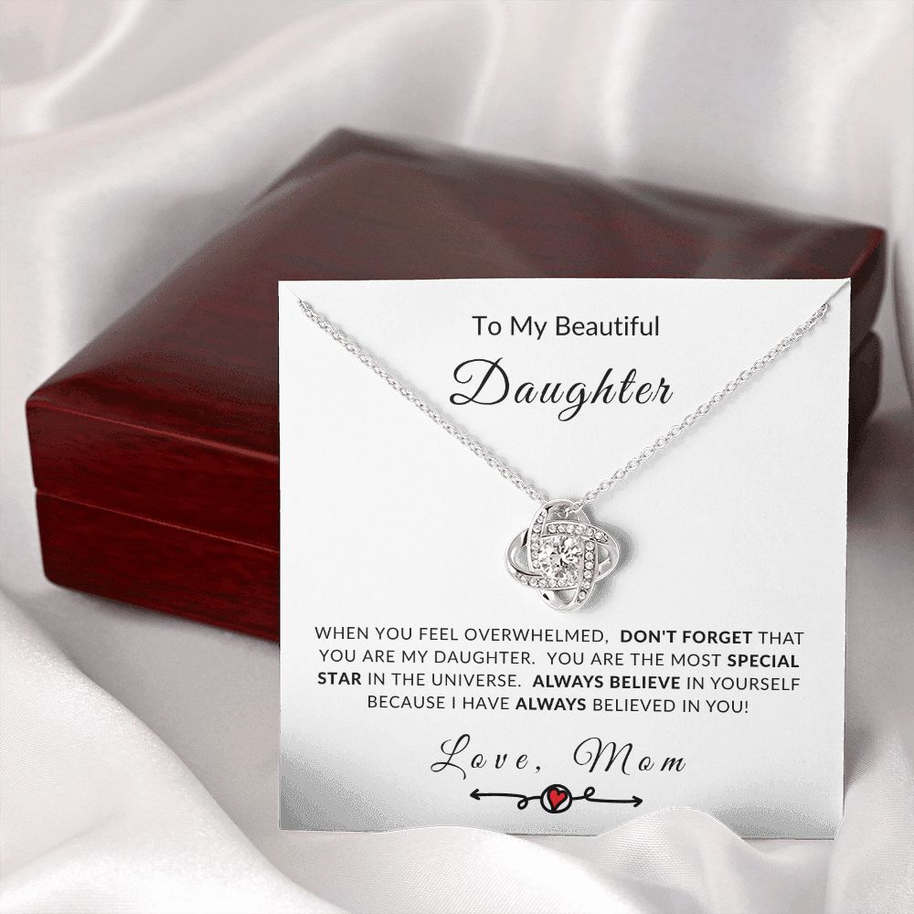 To My Daughter Love Knot Necklace - Always Believe In Yourself - Love Mom