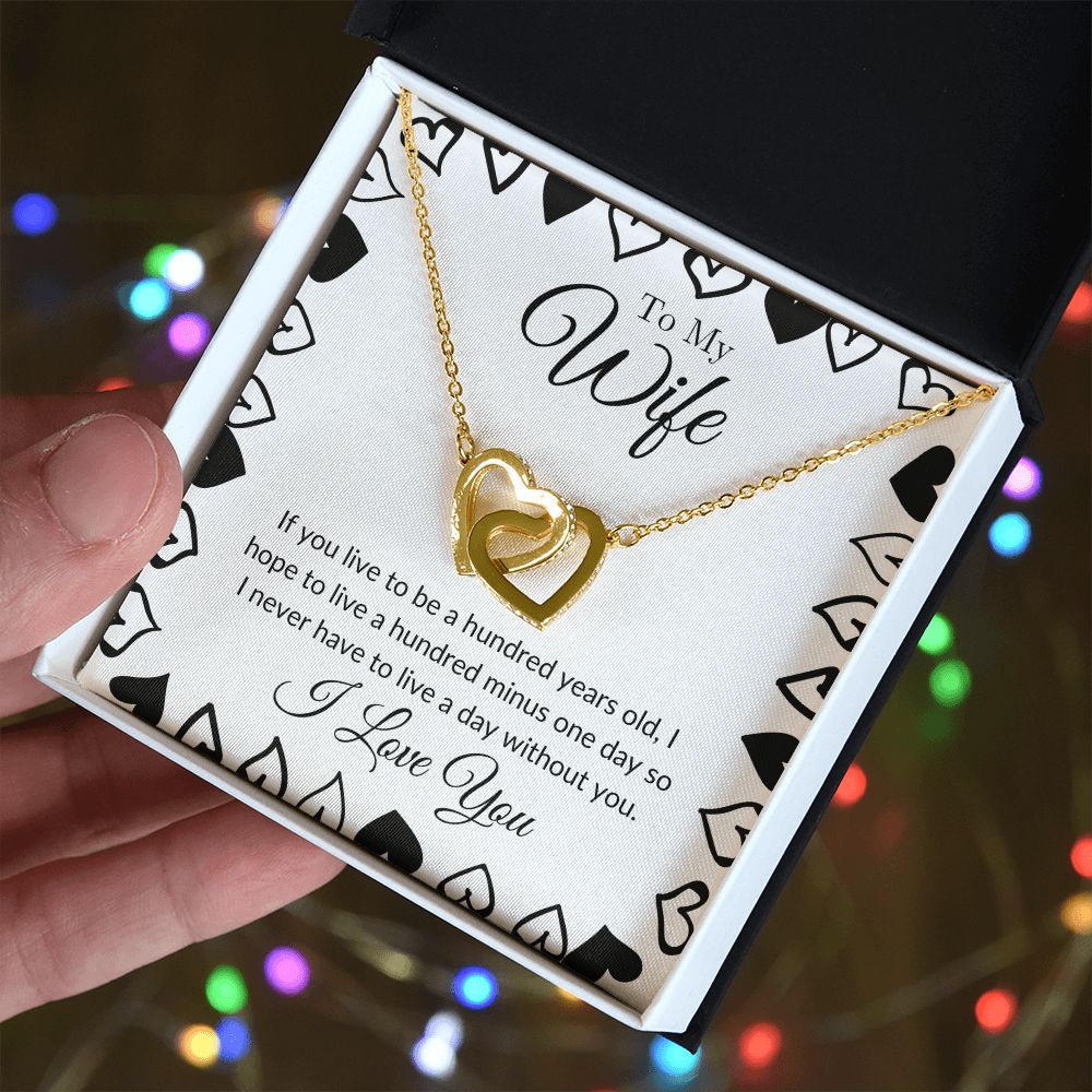 To My Wife - I Never Want to Live a Day Without You Interlocking Hearts Necklace