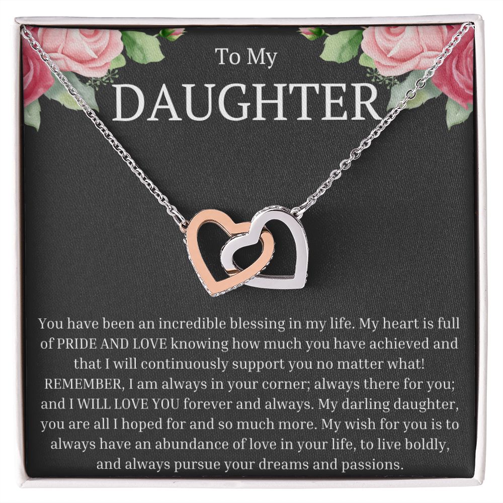 To My Daughter - You Are A Blessing Interlocking Hearts Necklace