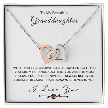 To MY Granddaughter Believe In Yourself Interlocking Hearts Necklace