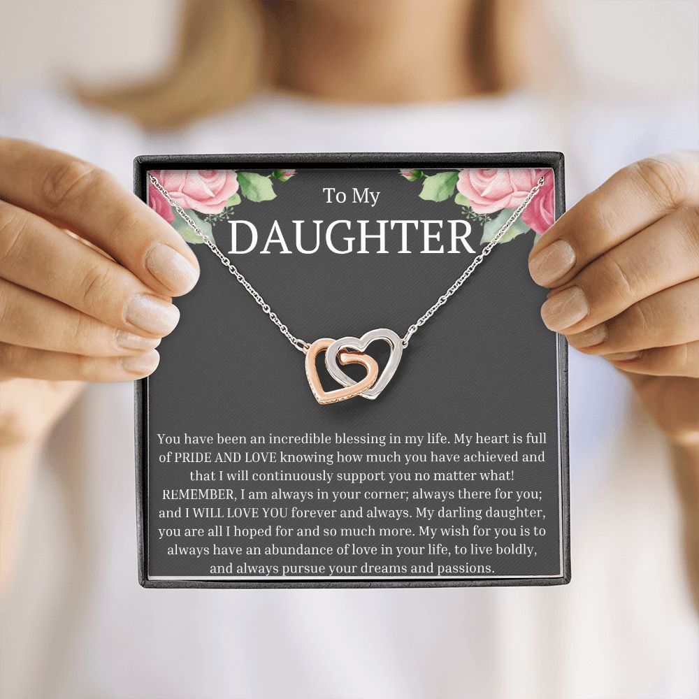 To My Daughter - You Are A Blessing Interlocking Hearts Necklace