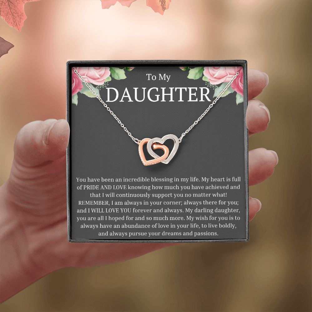 To My Daughter - You Are A Blessing Interlocking Hearts Necklace