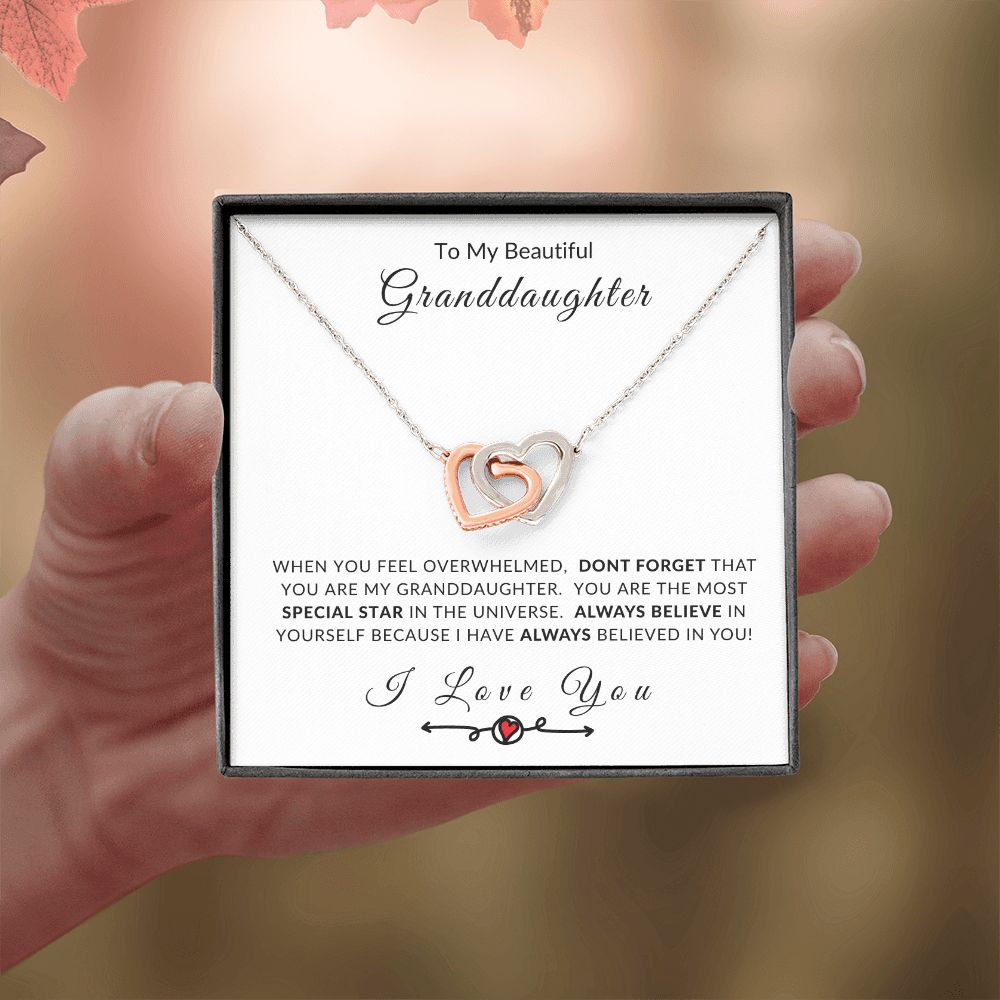 To MY Granddaughter Believe In Yourself Interlocking Hearts Necklace