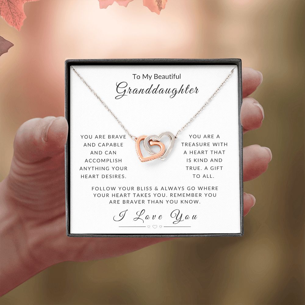 To My Granddaughter - Follow Your Heart Interlocking Hearts Necklace