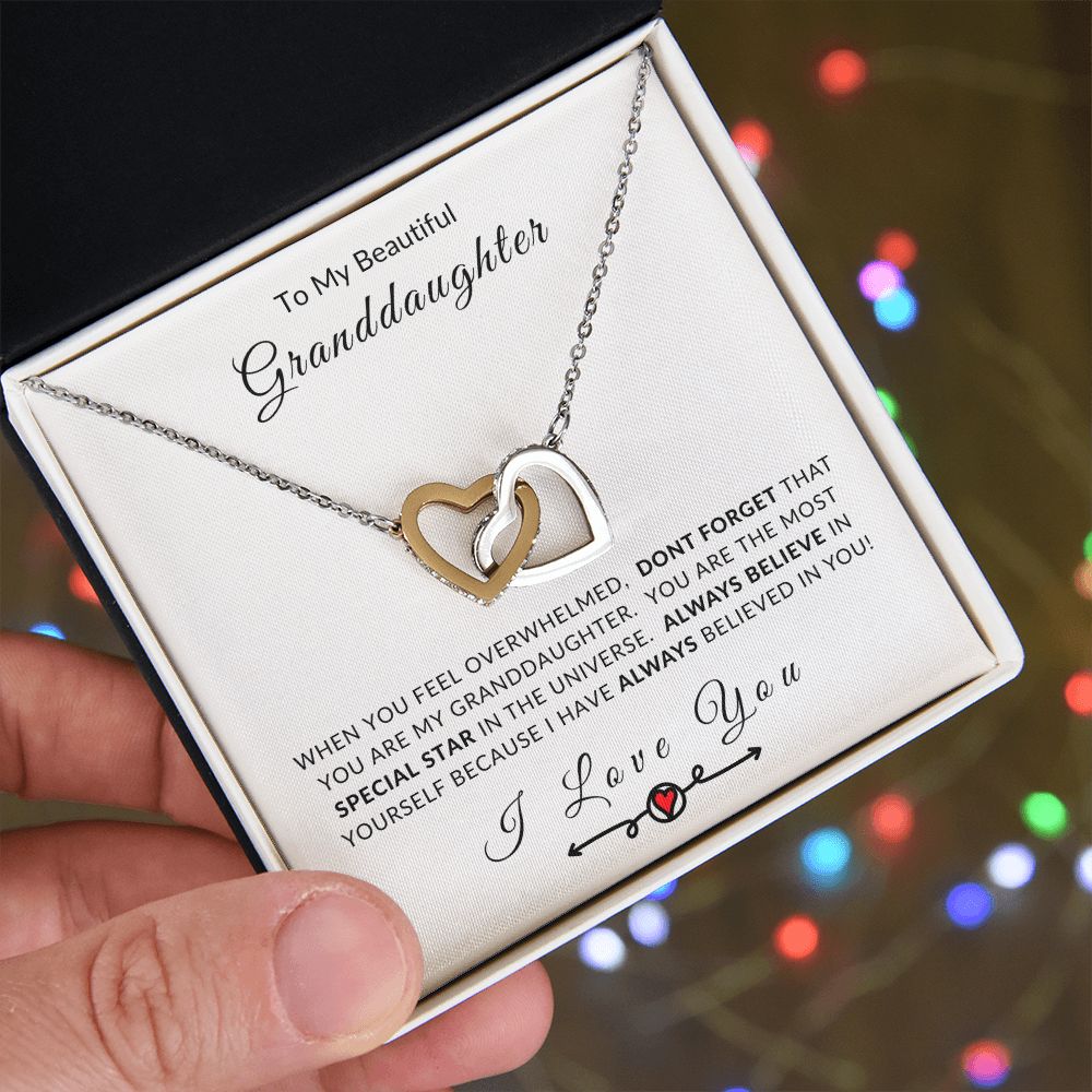 To MY Granddaughter Believe In Yourself Interlocking Hearts Necklace