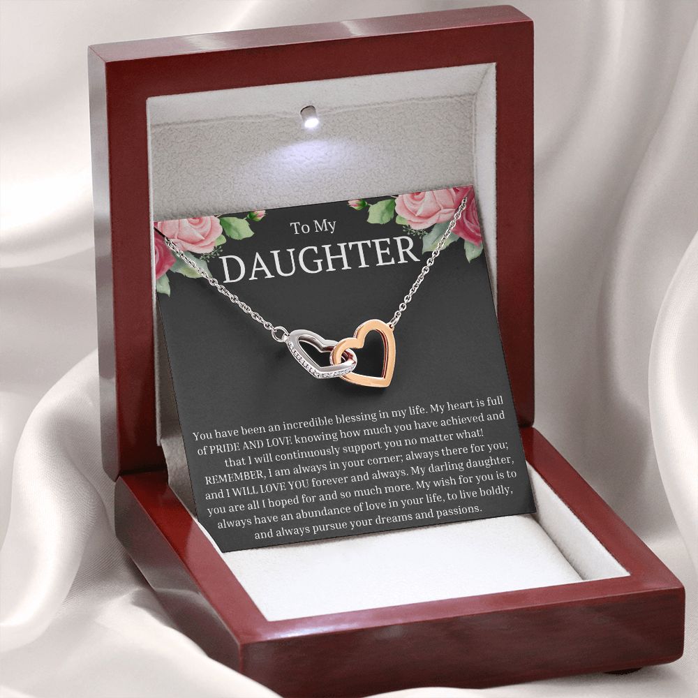 To My Daughter - You Are A Blessing Interlocking Hearts Necklace