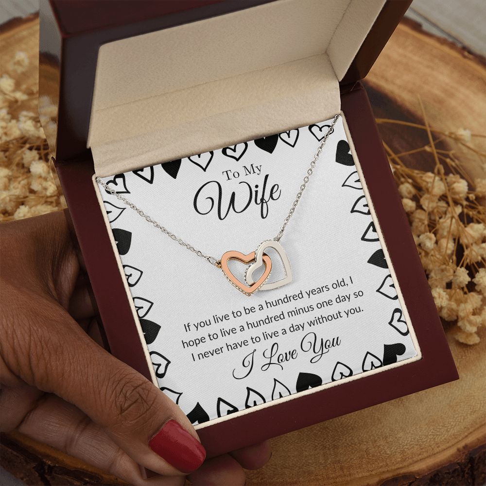 To My Wife - I Never Want to Live a Day Without You Interlocking Hearts Necklace