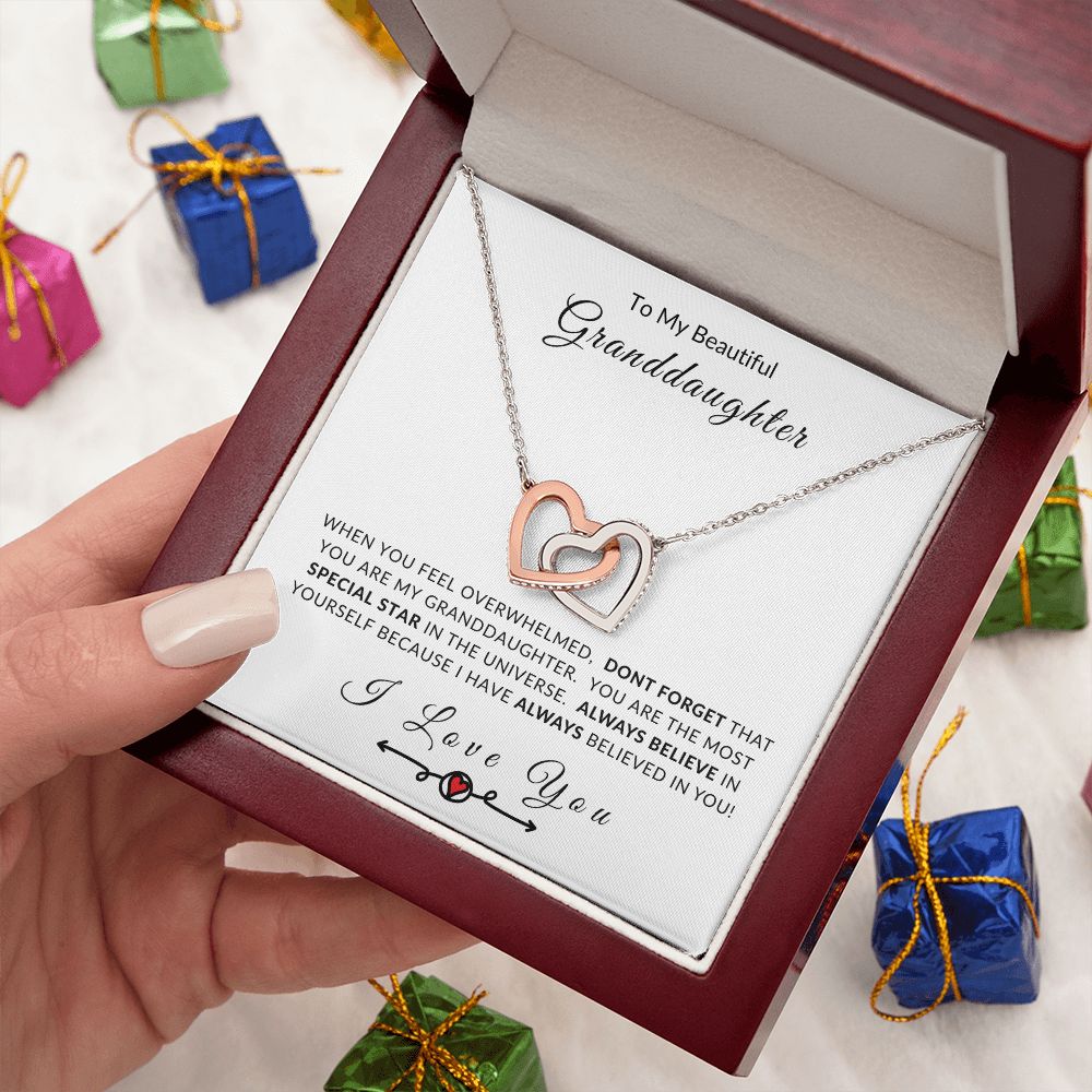 To MY Granddaughter Believe In Yourself Interlocking Hearts Necklace