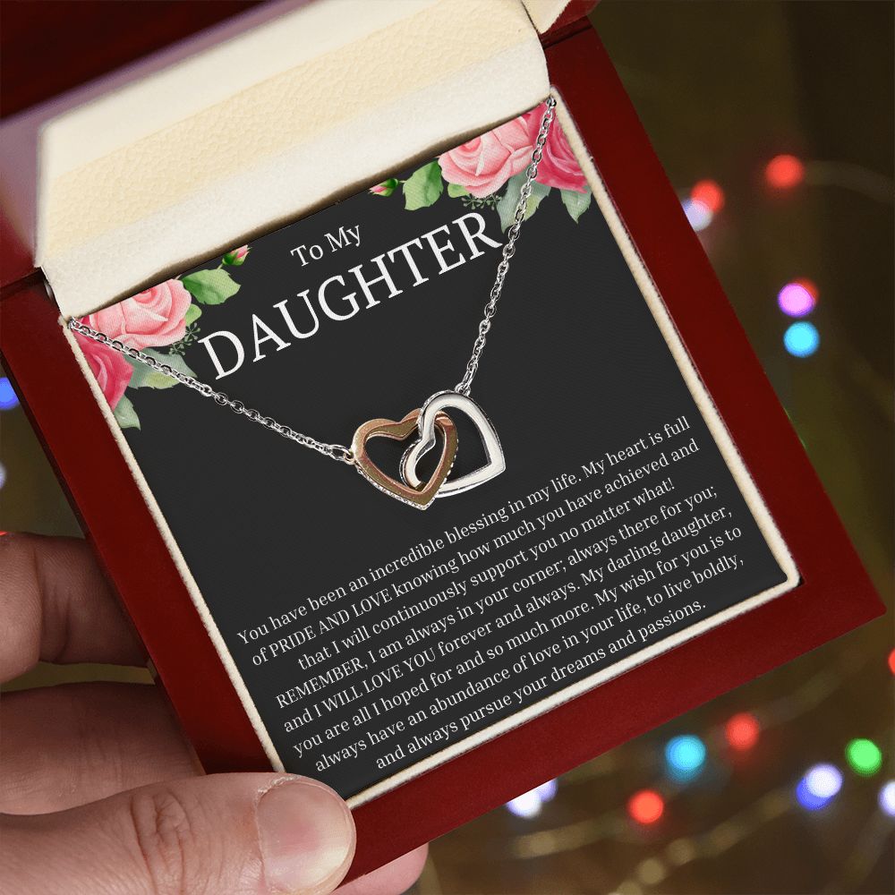 To My Daughter - You Are A Blessing Interlocking Hearts Necklace