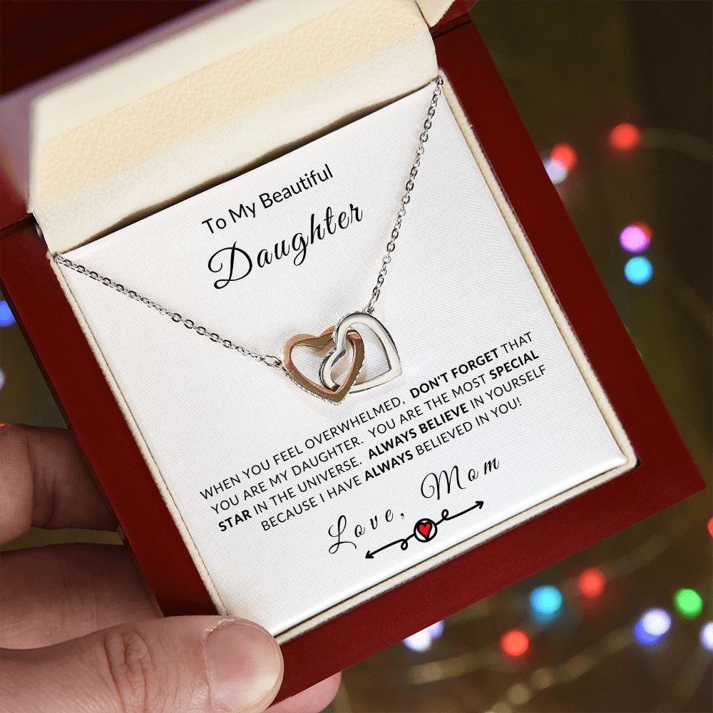 To My Daughter - You're My Special Star Interlocking Hearts Necklace
