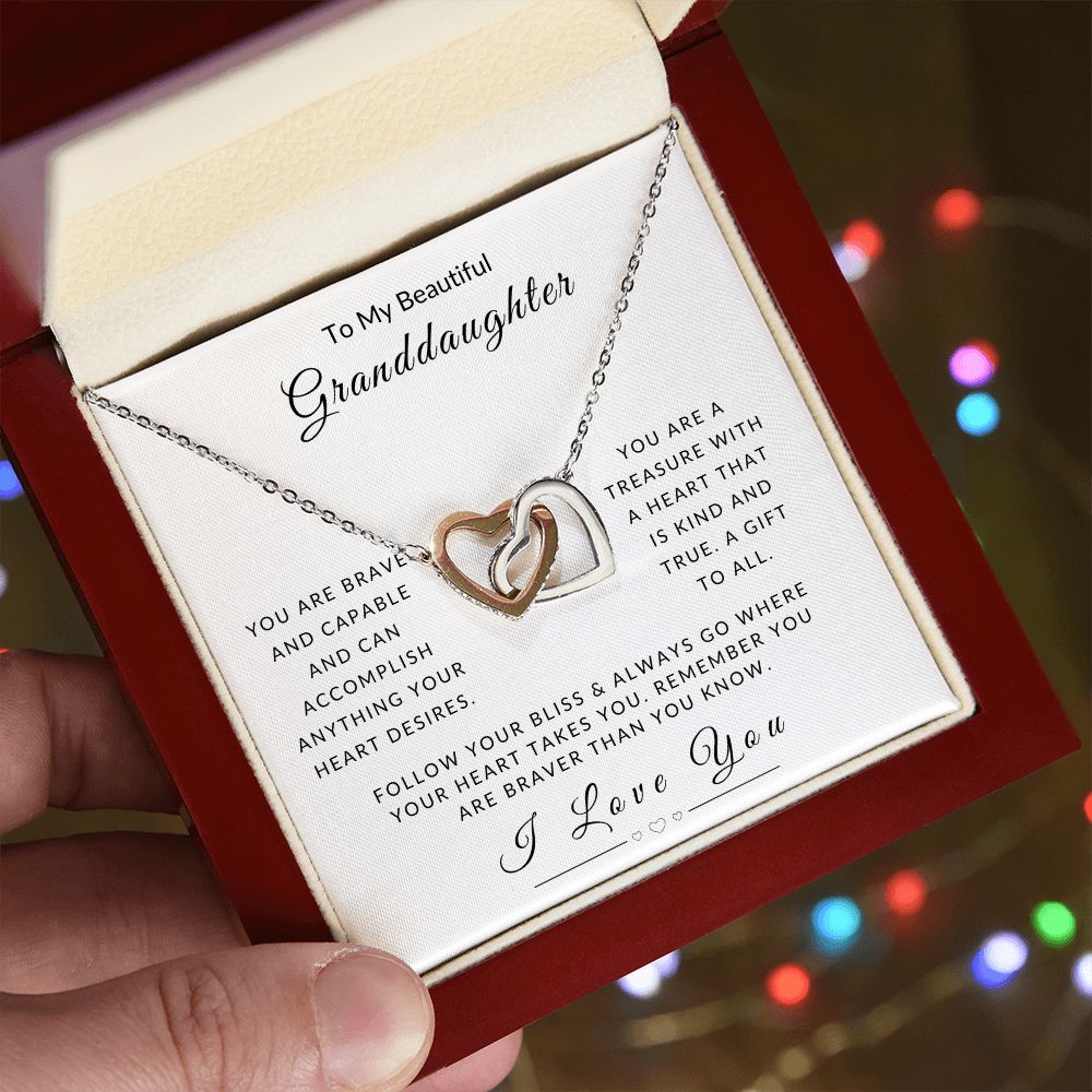 To My Granddaughter - Follow Your Heart Interlocking Hearts Necklace